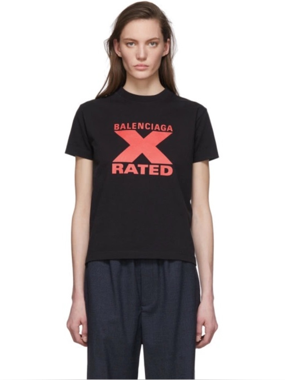 Balenciaga Black Tee with Red X-Rated Logo